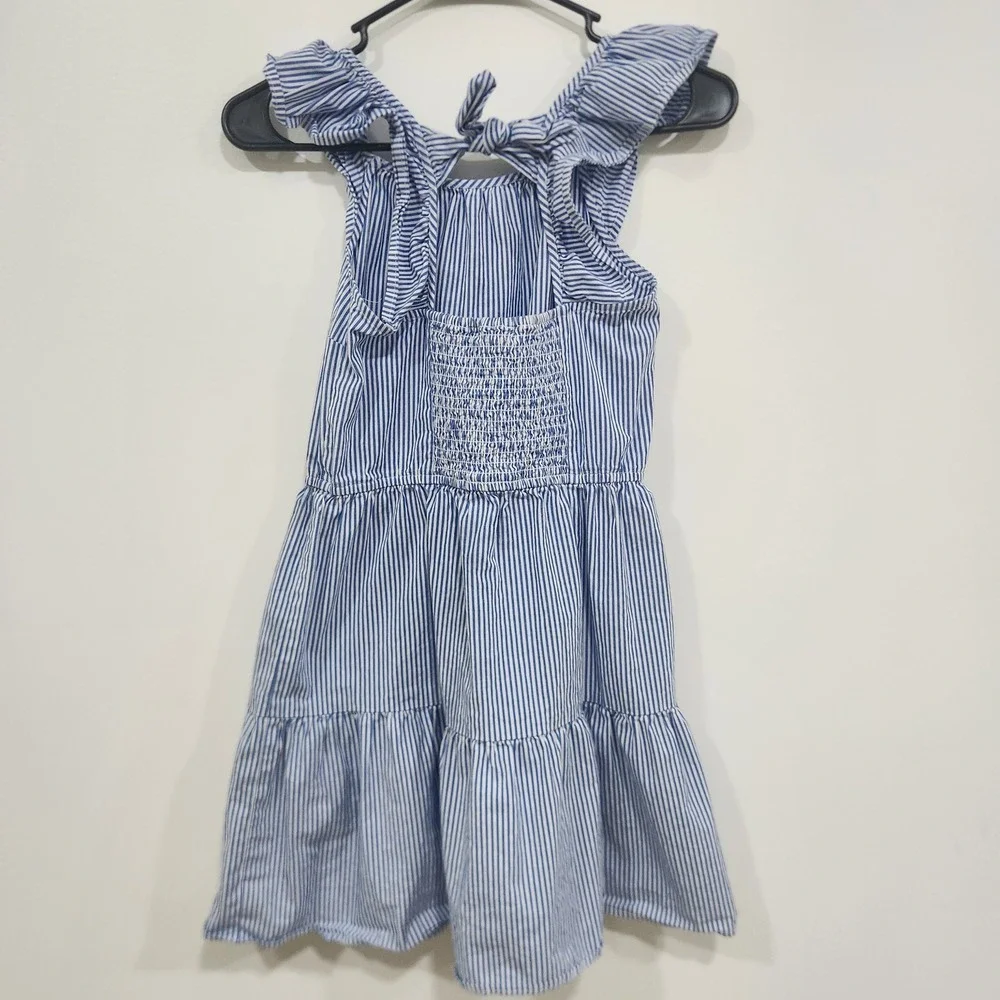 Girl's Crewcuts Blue White Striped Ruffle Tiered Dress Smocked Back Size‎ 14